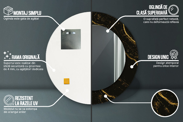 Kulaté zrcadlo s potiskem Černý mramor