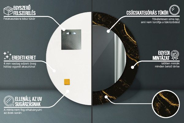 Kulaté zrcadlo s potiskem Černý mramor