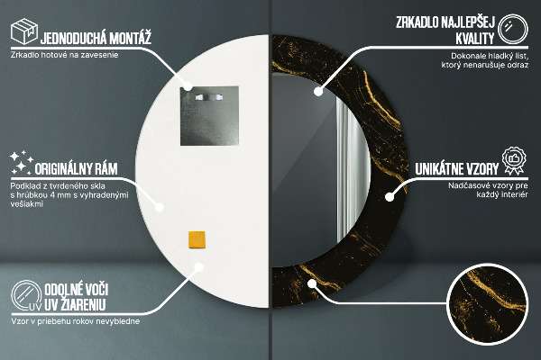 Kulaté zrcadlo s potiskem Černý mramor