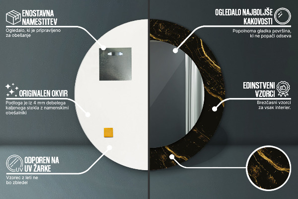 Kulaté zrcadlo s potiskem Černý mramor