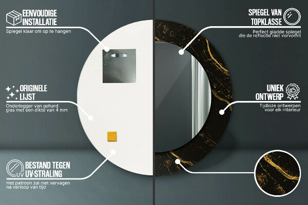 Kulaté zrcadlo s potiskem Černý mramor