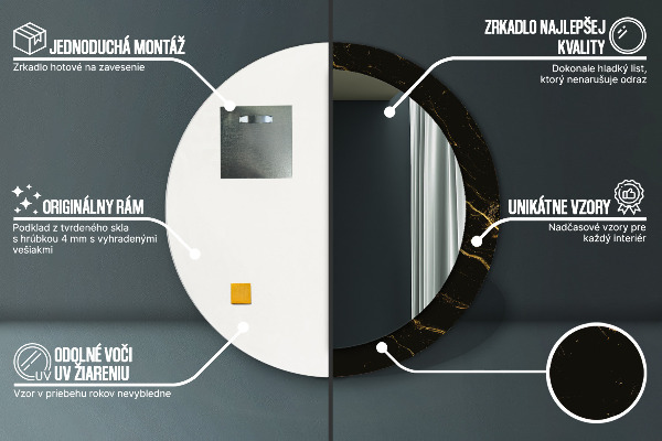 Kulaté zrcadlo s potiskem Černý mramor