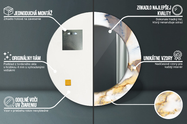 Kulaté dekorační zrcadlo Bílý mramor