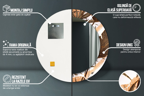 Kulaté dekorační zrcadlo palmové listy