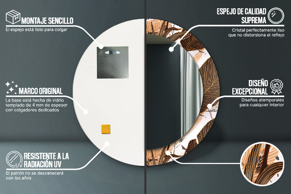 Kulaté dekorační zrcadlo palmové listy