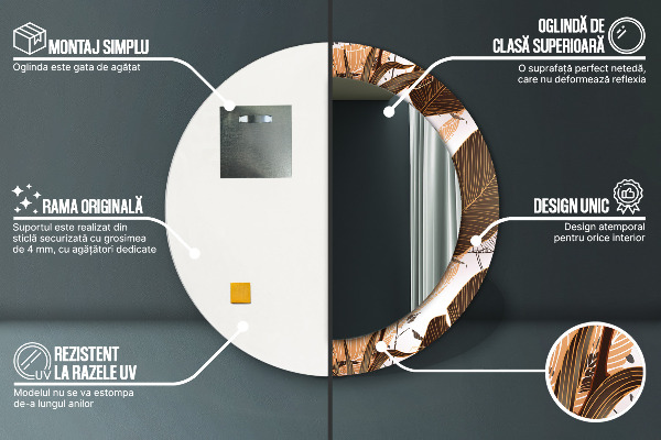 Kulaté dekorační zrcadlo palmové listy