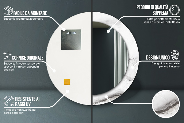 Kulaté dekorační zrcadlo Bílý mramor