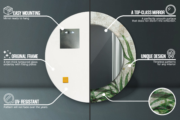 Kulaté dekorační zrcadlo Kapradiny listy