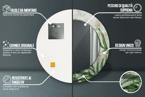 Kulaté dekorační zrcadlo Kapradiny listy