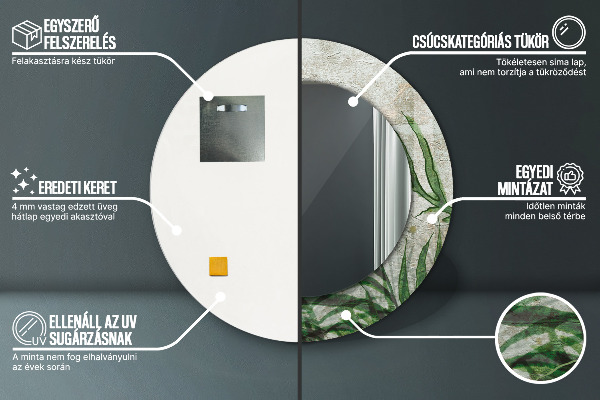 Kulaté dekorační zrcadlo Kapradiny listy