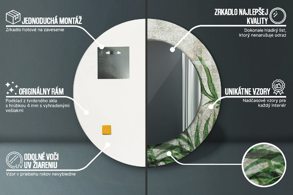 Kulaté dekorační zrcadlo Kapradiny listy