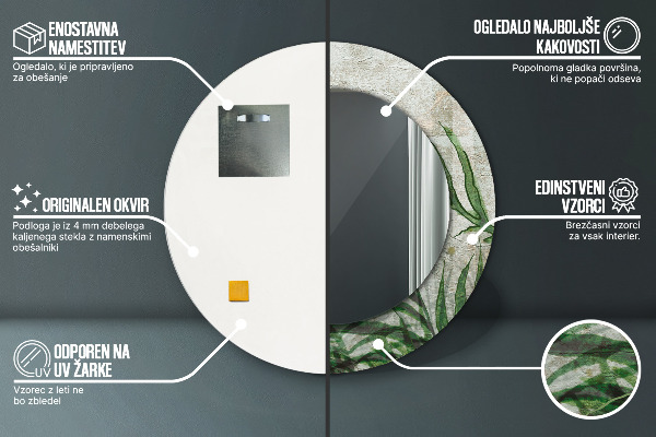 Kulaté dekorační zrcadlo Kapradiny listy