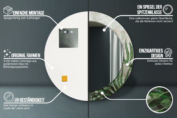 Kulaté dekorační zrcadlo Kapradiny listy