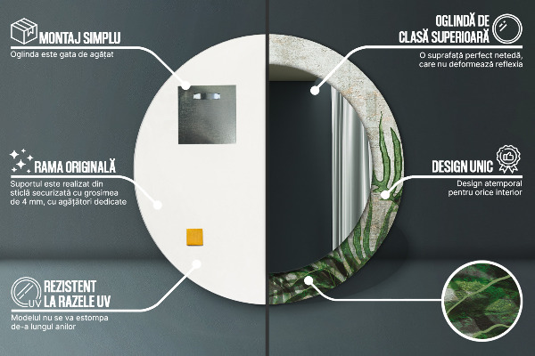 Kulaté dekorační zrcadlo Kapradiny listy