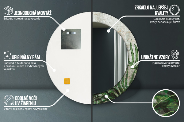 Kulaté dekorační zrcadlo Kapradiny listy