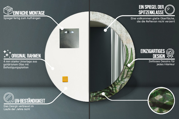 Kulaté dekorační zrcadlo Kapradiny listy