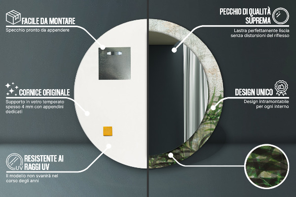 Kulaté dekorační zrcadlo Kapradiny listy