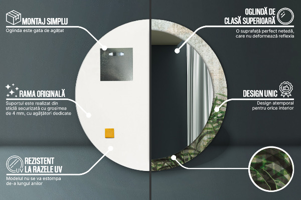 Kulaté dekorační zrcadlo Kapradiny listy