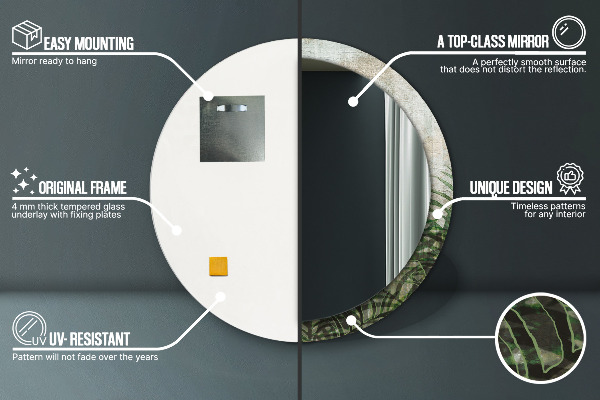 Kulaté dekorační zrcadlo Kapradiny listy