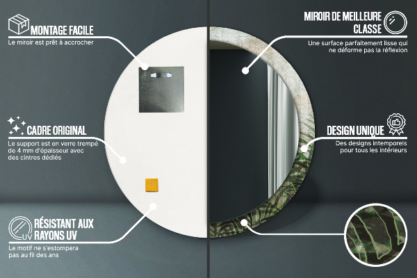 Kulaté dekorační zrcadlo Kapradiny listy