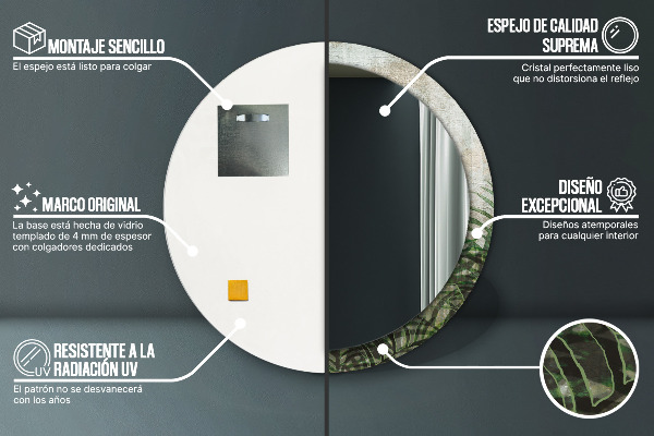 Kulaté dekorační zrcadlo Kapradiny listy