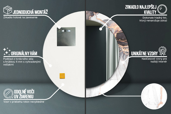 Kulaté zrcadlo rám s potiskem Abstraktní tekutina