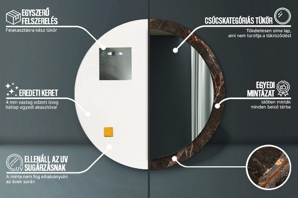 Kulaté zrcadlo rám s potiskem Hnědý mramor