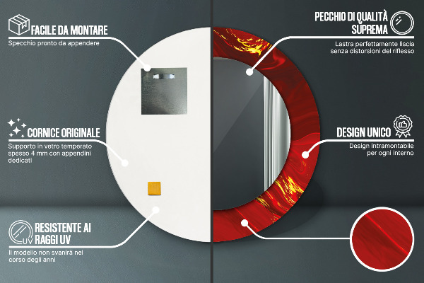 Kulaté zrcadlo rám s potiskem Červený mramor