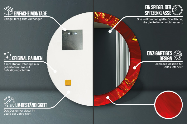 Kulaté zrcadlo rám s potiskem Červený mramor
