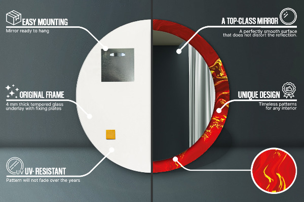 Kulaté zrcadlo rám s potiskem Červený mramor