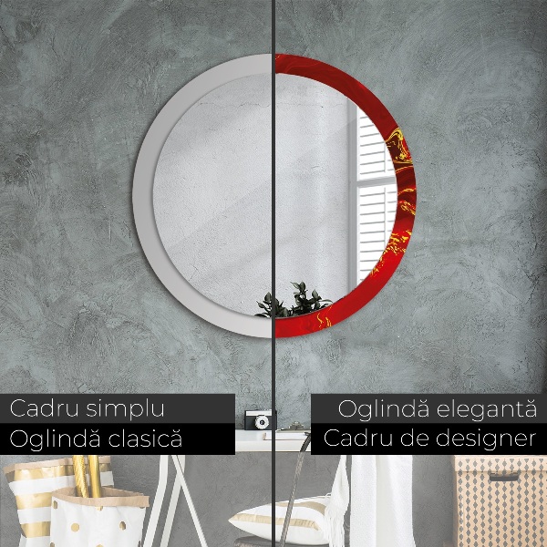 Kulaté zrcadlo rám s potiskem Červený mramor