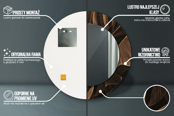 Kulaté zrcadlo rám s potiskem Hnědé banánové listy