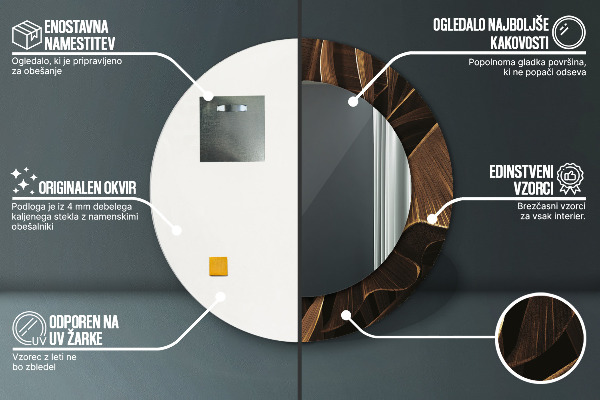 Kulaté zrcadlo rám s potiskem Hnědé banánové listy