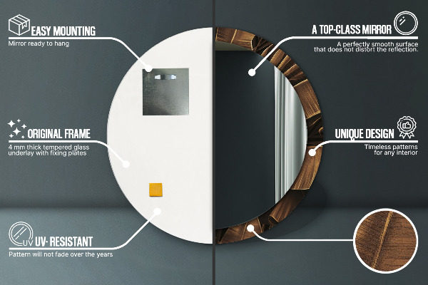 Kulaté zrcadlo rám s potiskem Hnědé banánové listy