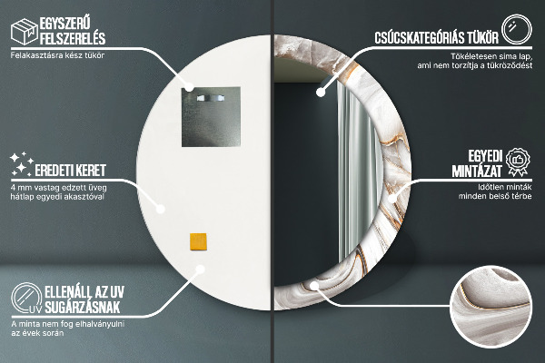 Kulaté zrcadlo rám s potiskem Jasný mramor