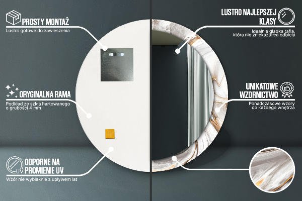 Kulaté zrcadlo rám s potiskem Jasný mramor