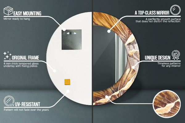 Kulaté dekorační zrcadlo na zeď Zlaté listy