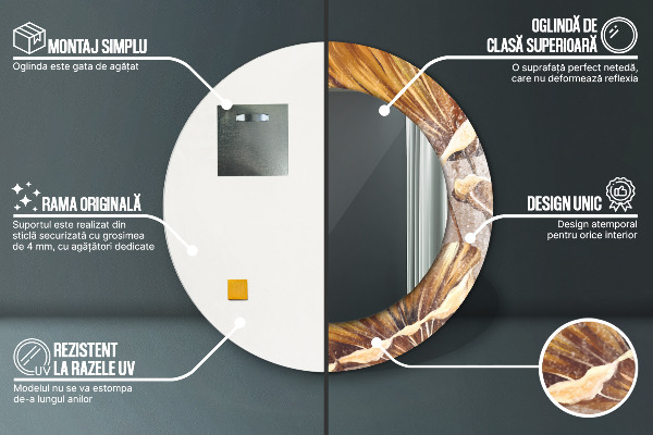 Kulaté dekorační zrcadlo na zeď Zlaté listy