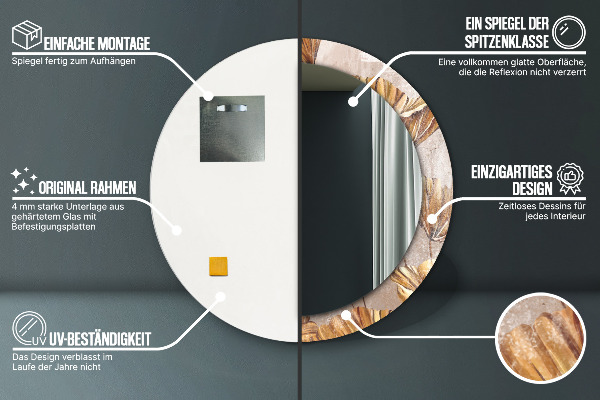 Kulaté dekorační zrcadlo na zeď Zlaté listy