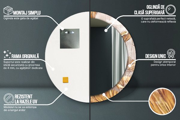 Kulaté dekorační zrcadlo na zeď Zlaté listy