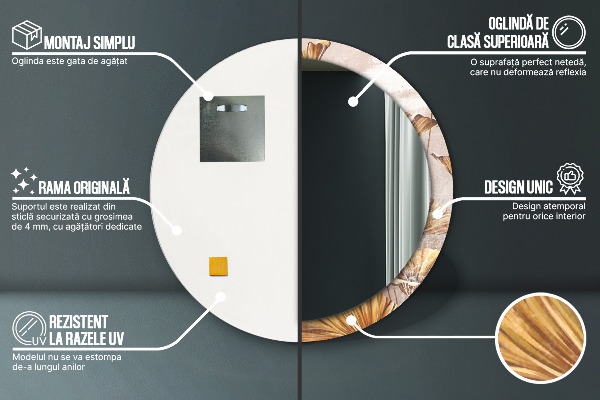 Kulaté dekorační zrcadlo na zeď Zlaté listy