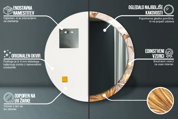 Kulaté dekorační zrcadlo na zeď Zlaté listy