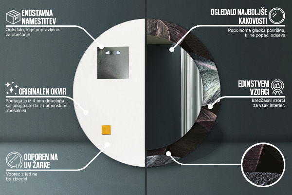 Kulaté dekorační zrcadlo na zeď Tmavé tropické listy