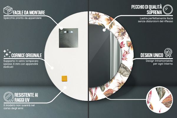 Kulaté dekorační zrcadlo Vintage květiny