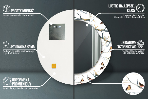 Kulaté dekorační zrcadlo Větve vrabců ptáků