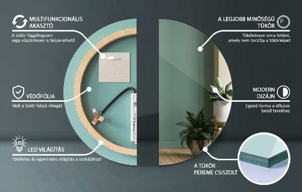 Kulaté designove koupelnové zrcadlo s led fi 80 cm