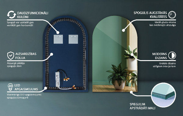 Obloukové zrcadlo s led podsvícením 40x70 cm