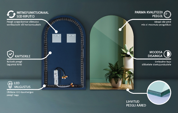 Obloukové zrcadlo s led podsvícením 40x70 cm