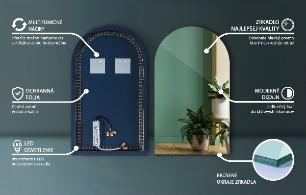 Poloviční oválné zrcadlo s led podsvícením 45x80 cm