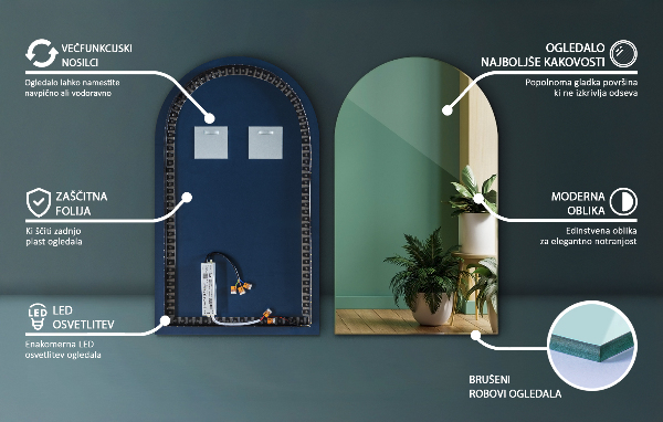 Poloviční oválné zrcadlo s led podsvícením 45x80 cm